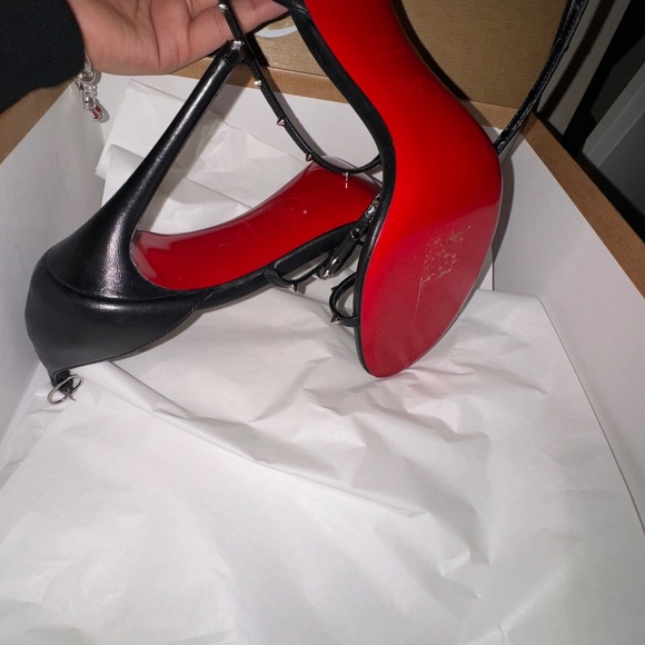 Christian Louboutin Black and Red Heels Strappy 36.5 RioJana Spikes Worn Once - Picture 4 of 11
